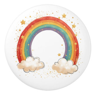 Girls' Charming Rainbow with Glowing Stars Ceramic Knob
