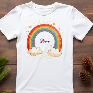 Girls' Charming Rainbow with Glowing Stars T-Shirt