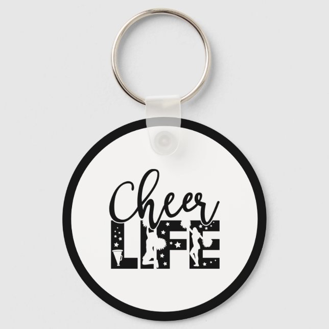 Girls Cheer Life Typography Quote Cheerleading Fun Keychain (Front)