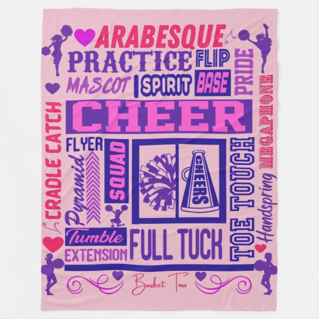 Girls Cheerleading Purple Typography  Fleece Blanket (Front)