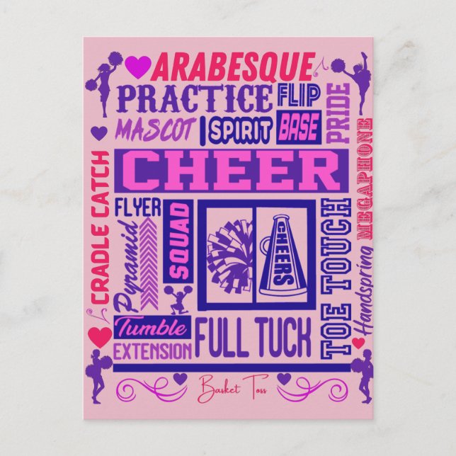 Girls Cheerleading Purple Typography  Postcard (Front)