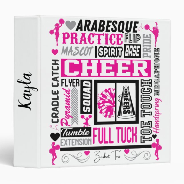 Girls Cheerleading Typography in Black and Pink   Binder (Front/Spine)