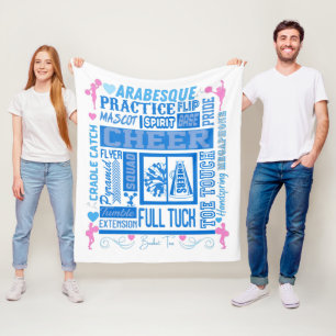 Girls Cheerleading Typography in Blue and Pink Fleece Blanket