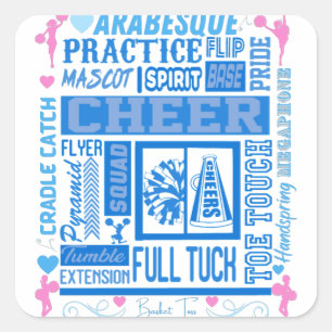 Girls Cheerleading Typography in Blue and Pink    Square Sticker