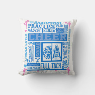 Girls Cheerleading Typography in Blue and Pink   Throw Pillow