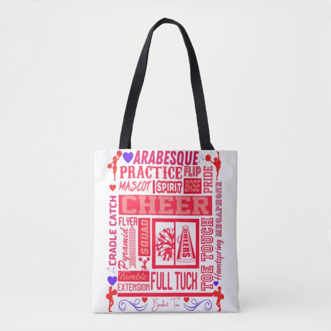 Girls Cheerleading Typography in Red  Tote Bag (Front)