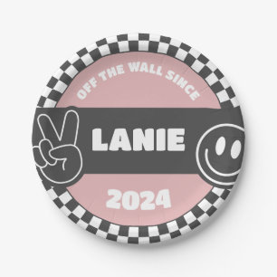 Girls' Chequered Skateboard Groovy Hippie Birthday Paper Plate