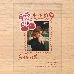 Girls Cherry Sweet 16th Birthday Invitation