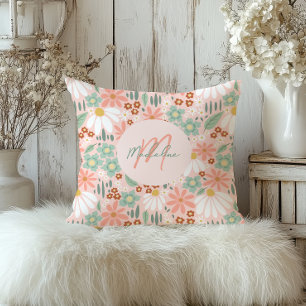 Girls Chic Pink Daisy Wildflower Floral Throw Pillow