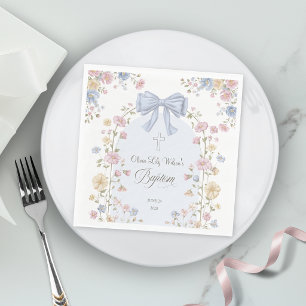 Girl's Christan Baptism Pastel Bow Wildflower Napkin