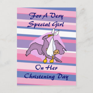Girls Christening Bird Postcard