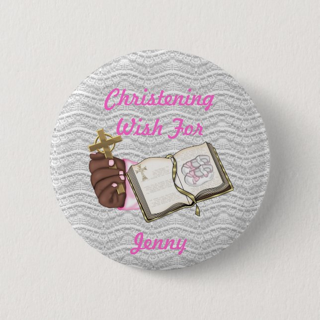 Girls Christening Book 2 Inch Round Button (Front)