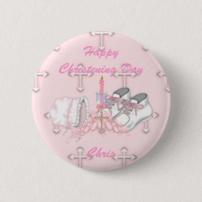 Girls Christening Wish 2 Inch Round Button (Front)
