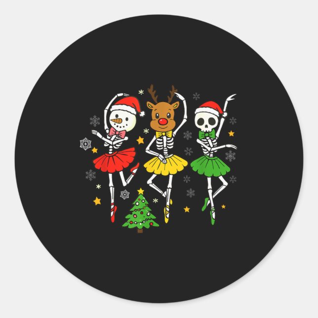 Girls Christmas Ballet Skeleton Ballerina Women Sk Classic Round Sticker (Front)
