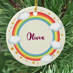 Girls' Circle Rainbow Name Frame Ceramic Ornament