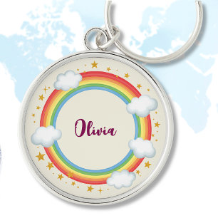 Girls'   Circle Rainbow Name Frame Keychain