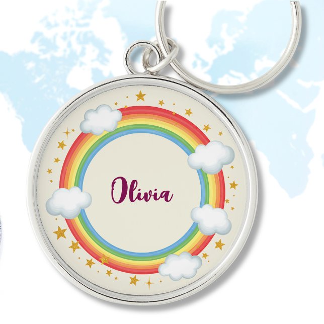Girls'   Circle Rainbow Name Frame Keychain (Creator Uploaded)