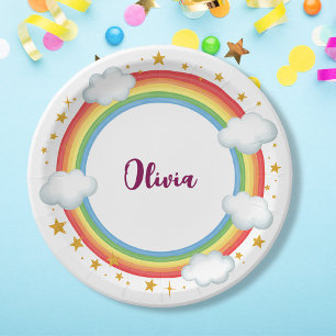 Girls' Circle Rainbow Name Frame Paper Plate