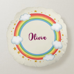 Girls'   Circle Rainbow Name Frame Round Pillow