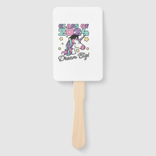 Girls Class of 2024 Magical Unicorn Graduation Cap Hand Fan