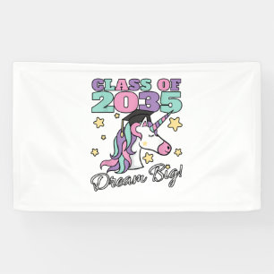 Girls Class of 2035 Magical Unicorn Graduation Cap Banner