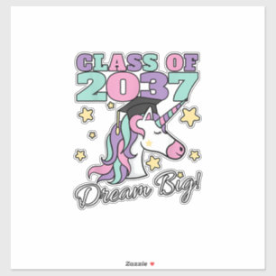 Girls Class of 2037 Magical Unicorn Graduation Cap