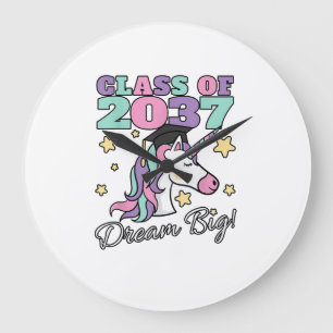 Girls Class of 2037 Magical Unicorn Graduation Cap Large Clock