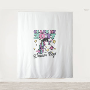 Girls Class of 2037 Magical Unicorn Graduation Cap Tapestry