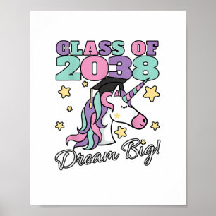 Girls Class of 2038 Magical Unicorn Graduation Cap Poster