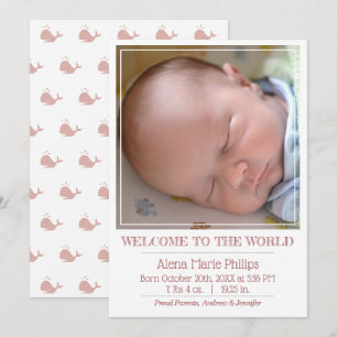 Girls Classic Square Photo Simple Birth Announcement