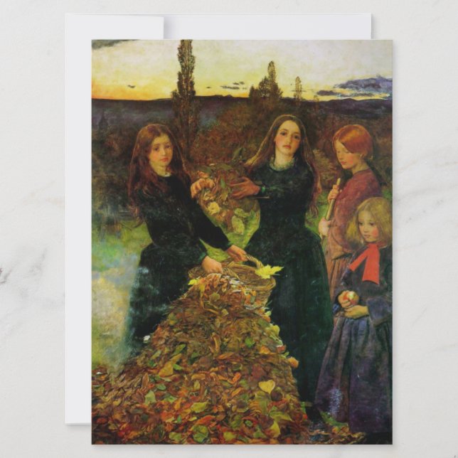 Girls Collecting Autumn Leaves for a Bonfire Card (Front)