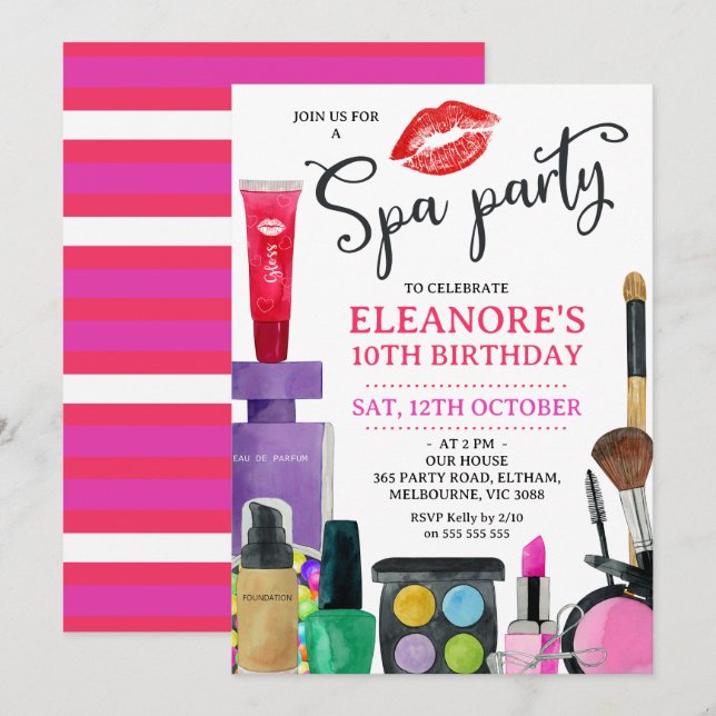 Girls Colorful Lips Spa Party Birthday Invitation (Front/Back)