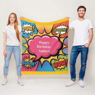 Girls’ Colorful Pop Art Birthday Party Gift Fleece Blanket