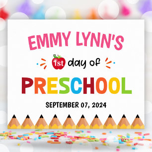 Girls Colourful First Day Of School Preschool Poster