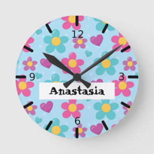 Girls Colourful Floral Round Clock