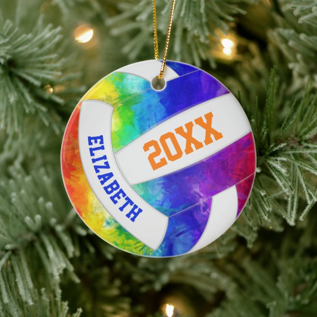 girls colourful rainbow keepsake volleyball ceramic ornament (Tree)