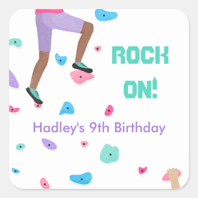 Girls Colourful Rock Climbing Party   Square Sticker (Front)