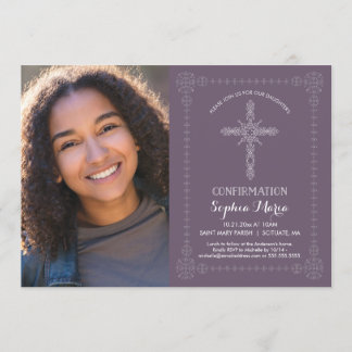 Girl's Confirmation Invitation w/ Photo - Cross