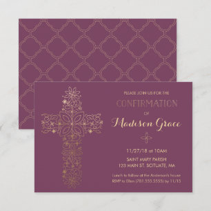 Girl's Confirmation Invitation with Gold Cross