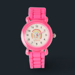 Girls Cool and Cute Pink Rainbow Watch<br><div class="desc">This cute kids watch features a pink boho rainbow cartoon and can be personalized with your girls name. With clear,  easily readable numbers,  this 'first' watch is great for kids or toddlers just starting out on learning the time. The perfect cool rainbow-themed gift for your little one!</div>