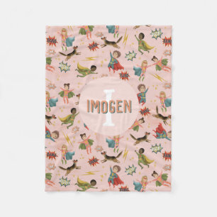 Girls Cool Pink Superhero Kids Fleece Blanket