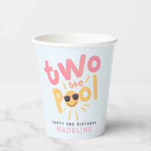 Girls Cool Summer Two the Pool 2nd Birthday Paper Cups