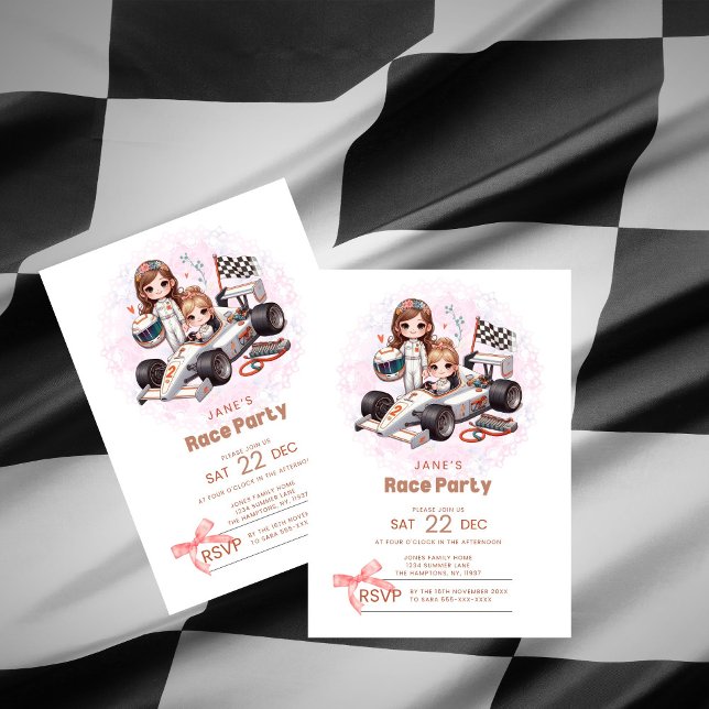 Girl's Coquette Race Party Birthday Invitation  (Girl's Coquette Race Party Birthday Invitation and digital download evite)