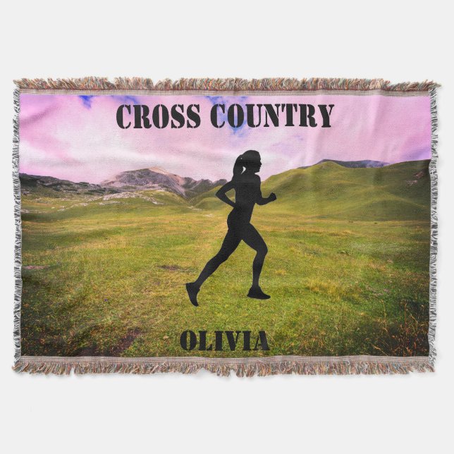 Girls Cross Country Running Pink Sky Throw Blanket (Front)