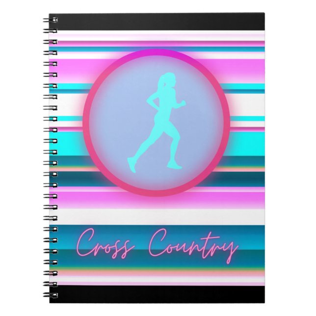 Girls Cross Country Running Stripes   Notebook (Front)