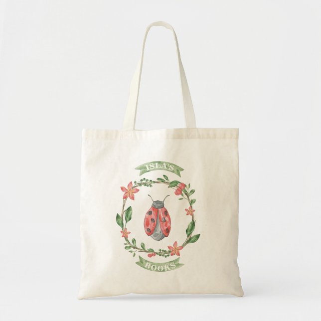 Girl's Custom Library Bag - Ladybug Tote (Front)