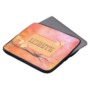 Girls Custom Name Orange & Pink Marble Colour Laptop Sleeve