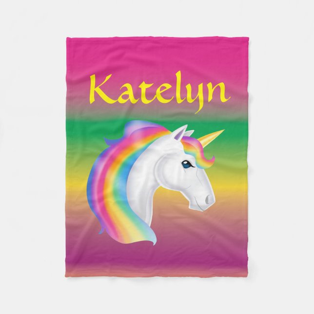 Girls Custom Name Rainbow Unicorn Fleece (Front)