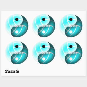 girls custom yin and yang turquoise volleyball classic round sticker