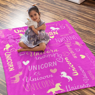 Girls Customizable Magical Unicorn Pink Yellow  Fleece Blanket